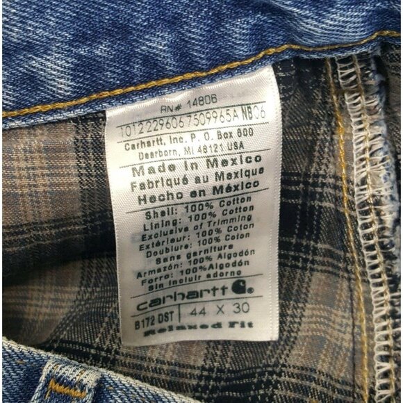 Carhartt 44x30 Mens Flannel Lined Jeans Relaxed Fit Pants B172 DST Work Barn Cho - Picture 3 of 7